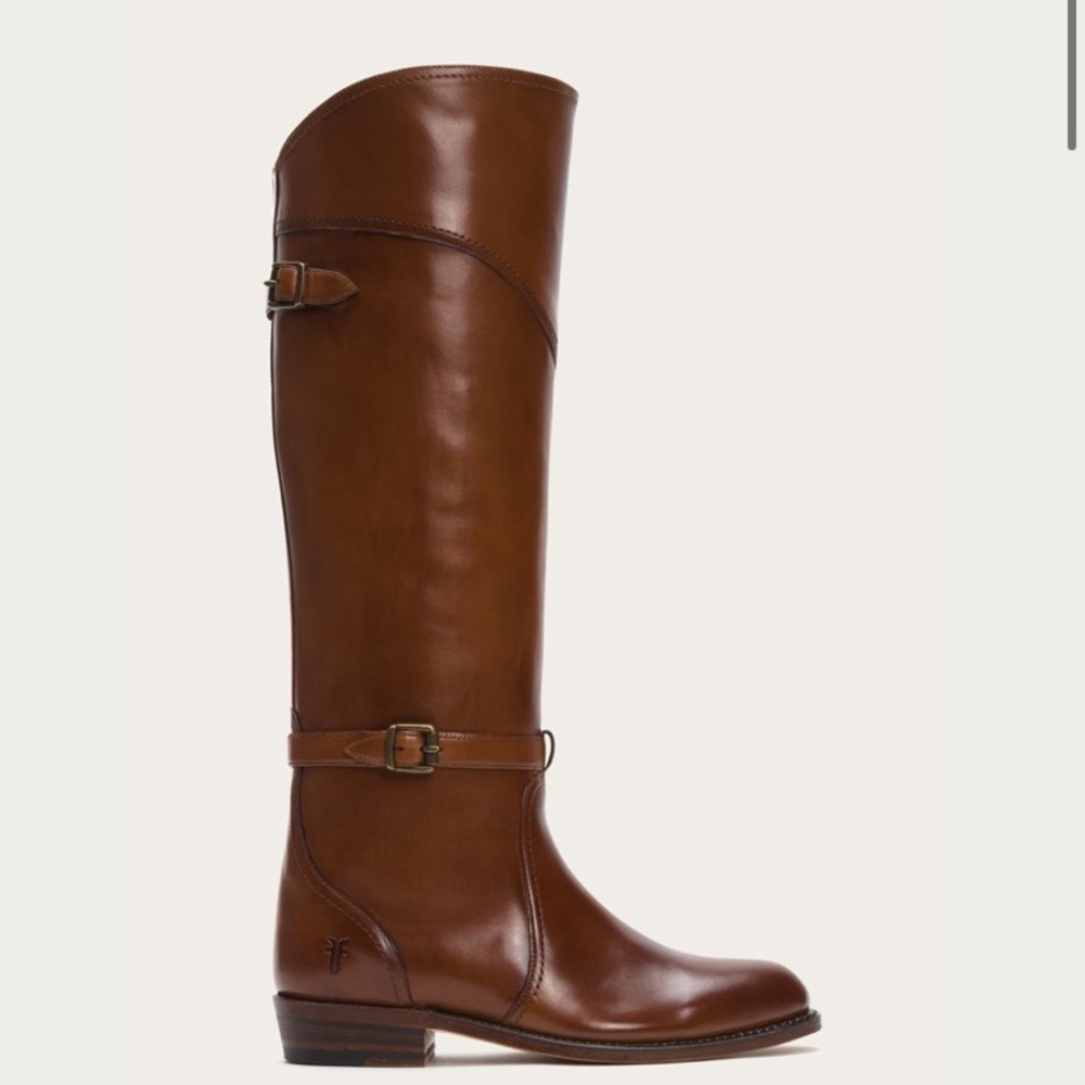 Frye Dorado Polished Genuine Leather Bordeaux/Light Red Knee High Riding Boots - Picture 3 of 16